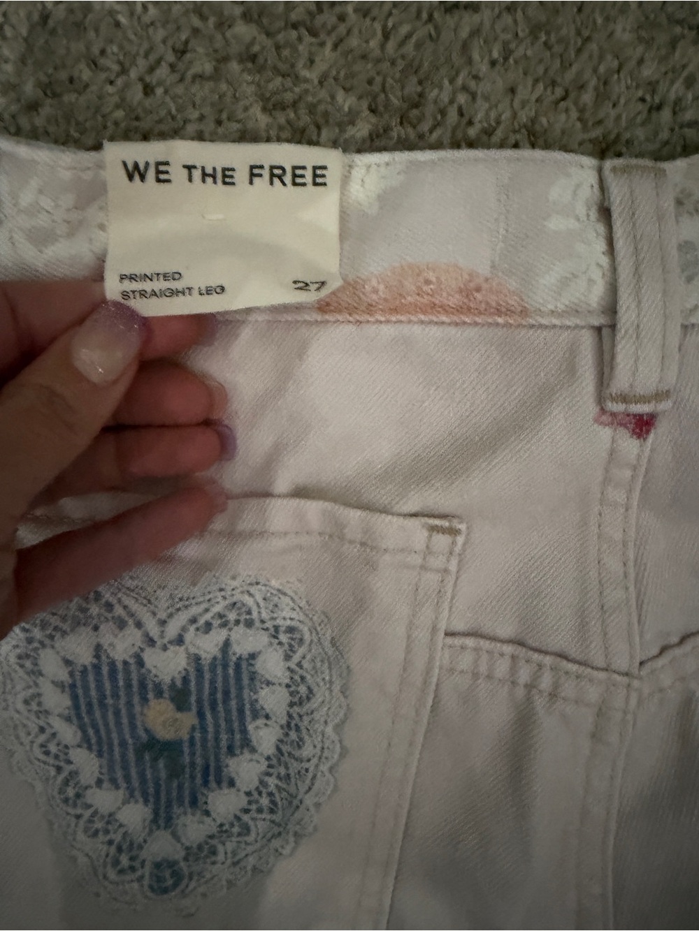 NWT Free People Tinsley Illusions Printed Jeans Heirloom Ivory 27 - Picture 6 of 6